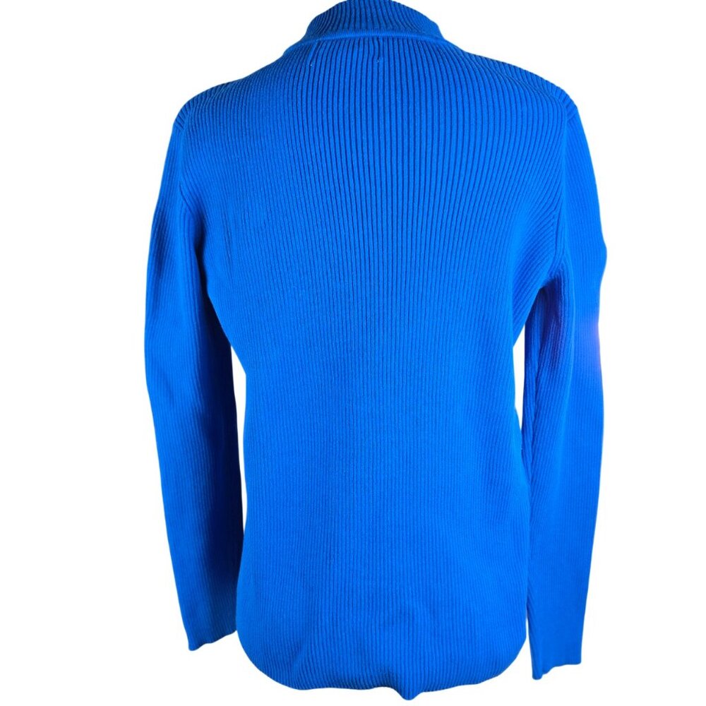 Karen Scott 100% Cotton Rib Knit Mock Neck Sweater L Bright Blue - Picture 2 of 8
